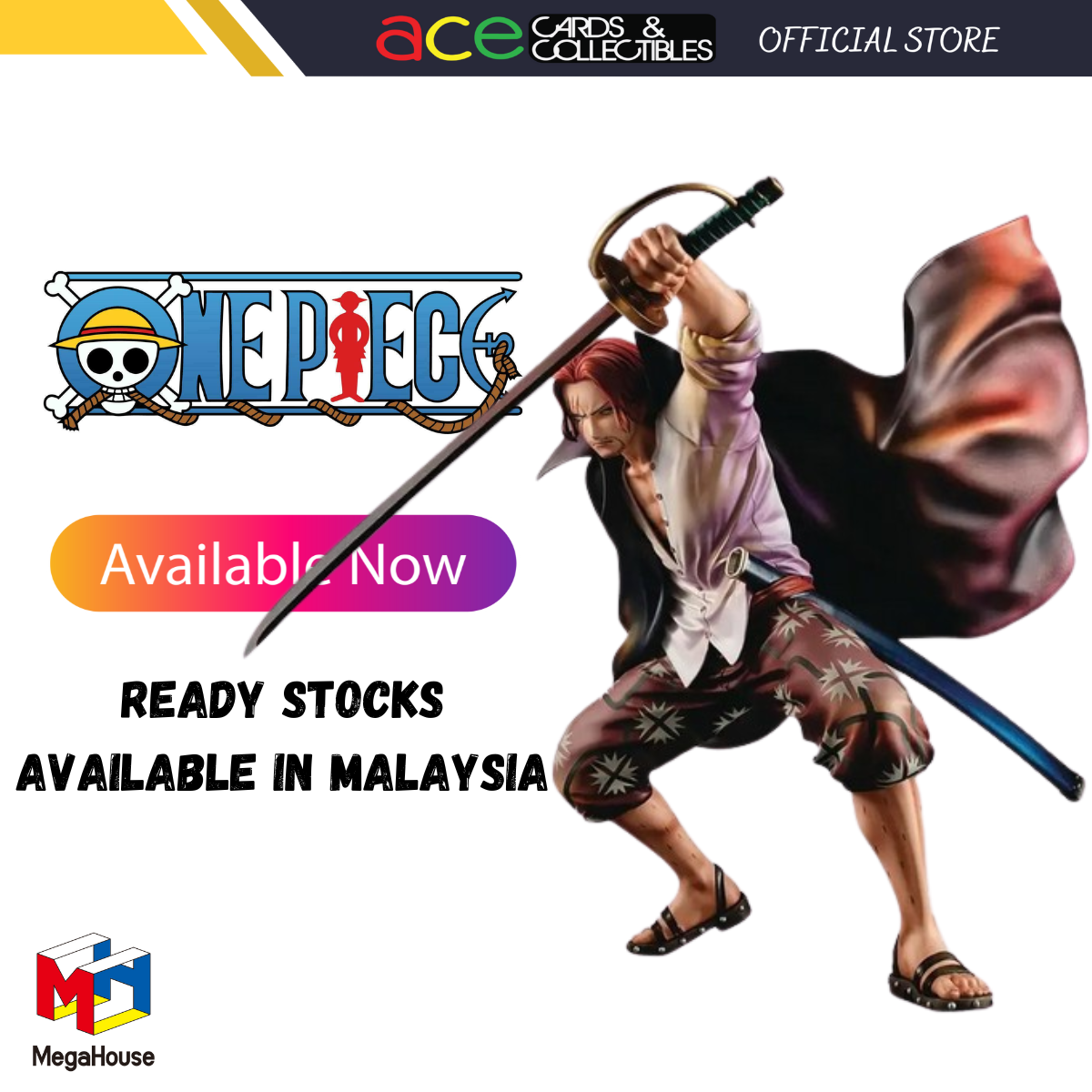 One Piece Portrait.Of.Pirates Figurine Red Hair "Shanks" (Playback Memories)-MegaHouse-Ace Cards & Collectibles