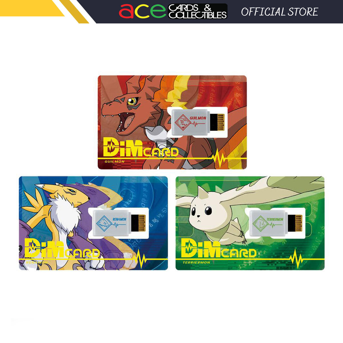 Digimon Vital Bracelet DIMCard EX2 Digimon Tamers (Guilmon, Terriermon & Renamon)-Set of 3 Dim card-Bandai-Ace Cards & Collectibles