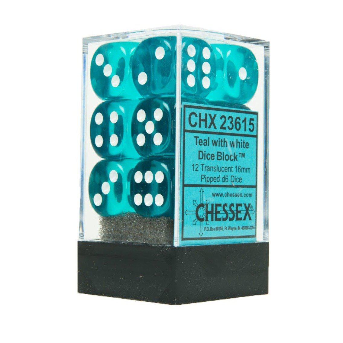 Chessex Translucent 16mm d6 12pcs Dice (Teal/White) [CHX23615]-Chessex-Ace Cards & Collectibles