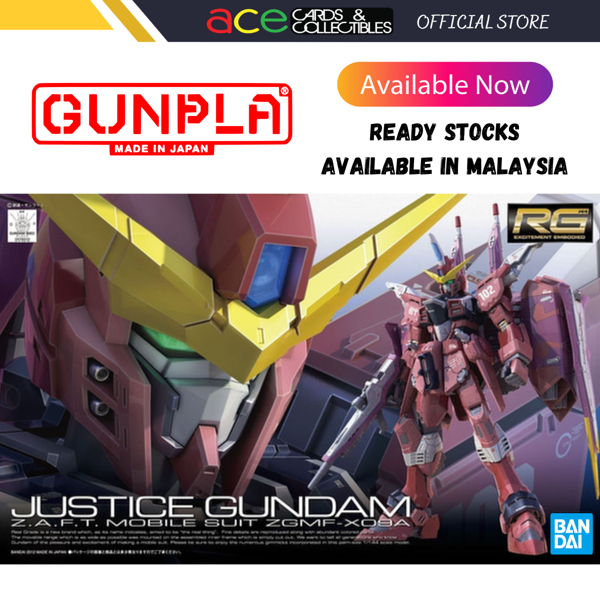 Gunpla RG 1/144 ZGMF-X09A Justice Gundam (Reissue)-Bandai-Ace Cards & Collectibles