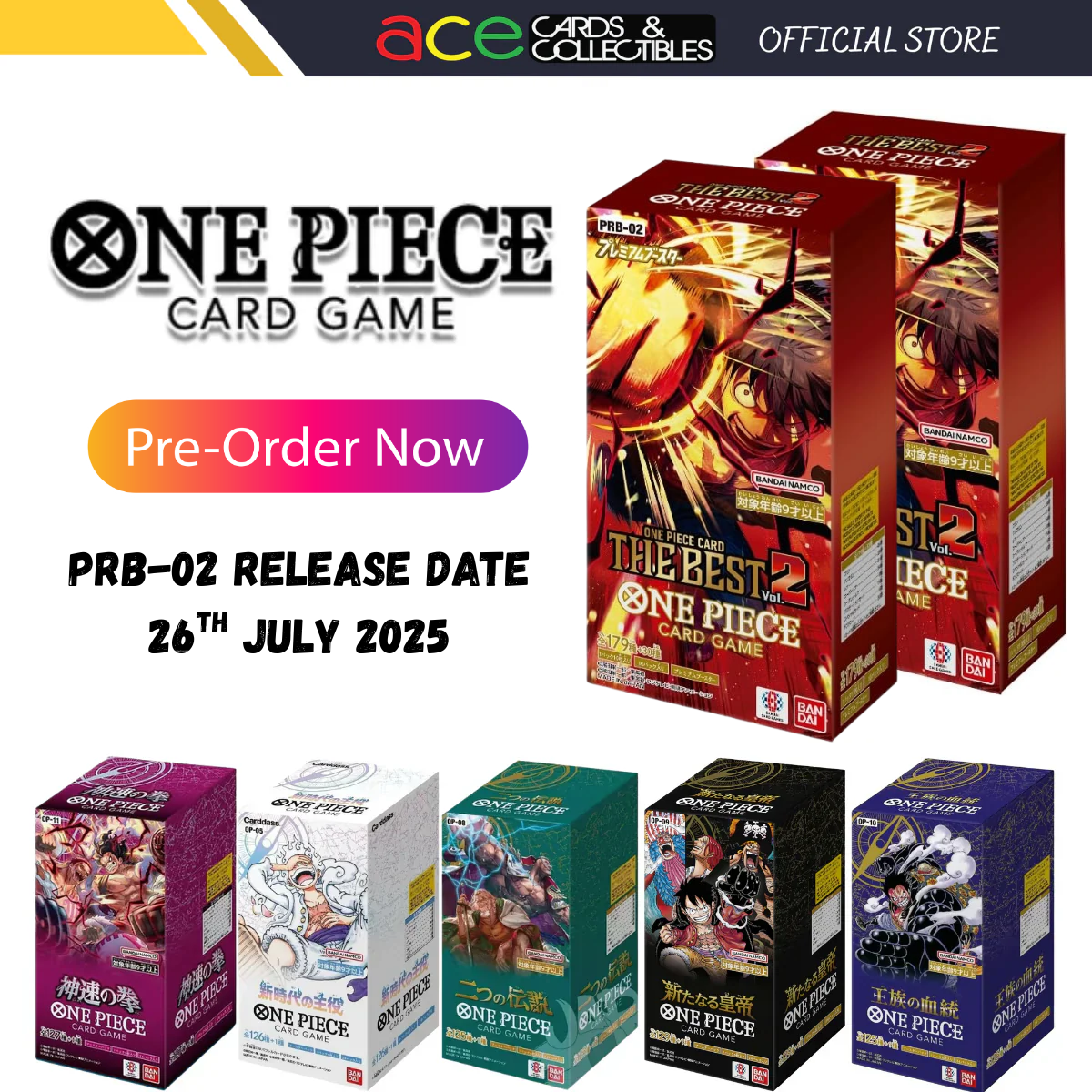 One Piece TCG: Booster Box PRB-01 / PRB-02 / OP-05 / OP-09 / OP-10 / OP-11 / OP-12-PRB-01-Bandai-Ace Cards & Collectibles