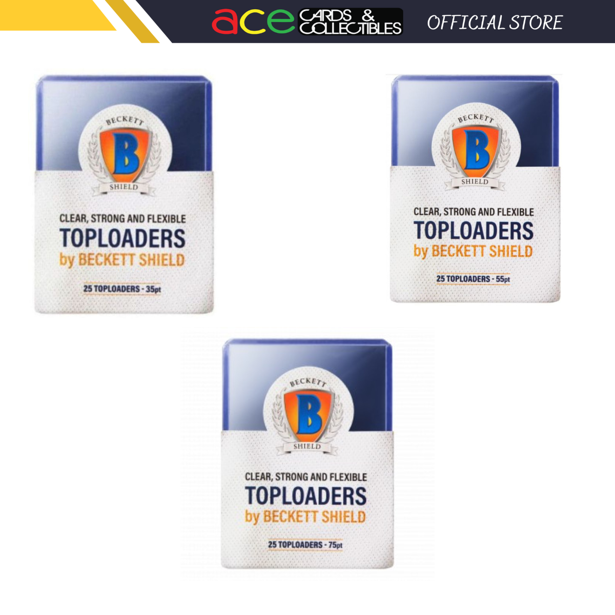 Beckett Shield Toploader 35pt/55pt/75pt (Whole Pack 25 Pcs)-55PT (25 pcs)-Beckett Shield-Ace Cards & Collectibles