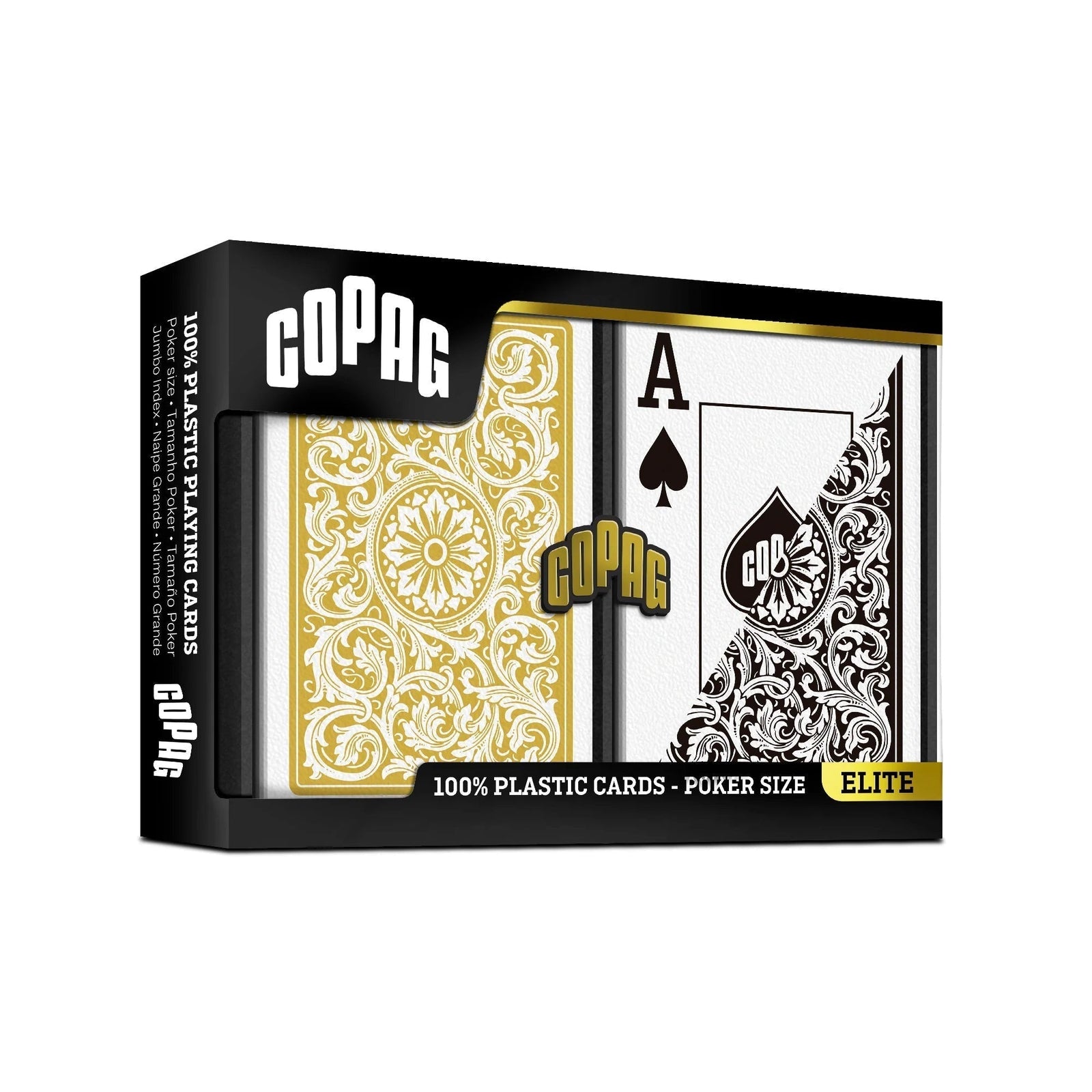 Copag 1546 100% Plastic Playing Cards - Poker Size Jumbo Index Double Deck Set-Black/Gold-Cartamundi-Ace Cards & Collectibles