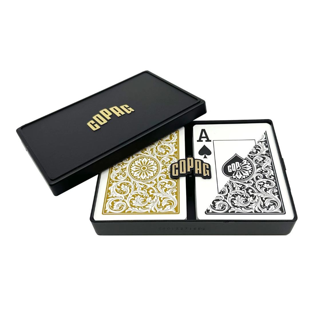 Copag 1546 100% Plastic Playing Cards - Poker Size Jumbo Index Double Deck Set-Black/Gold-Cartamundi-Ace Cards &amp; Collectibles