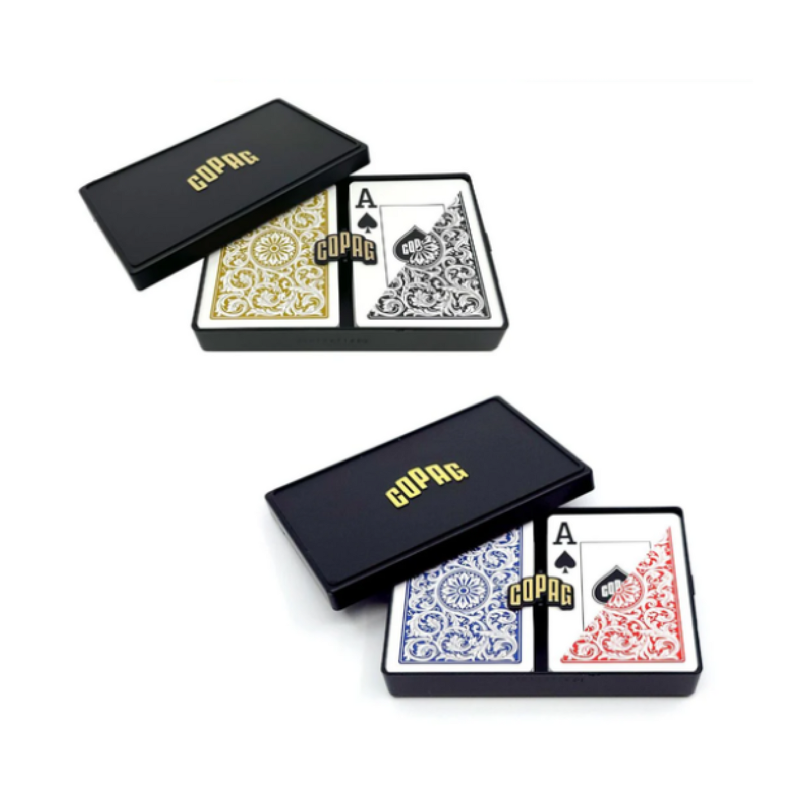 Copag 1546 100% Plastic Playing Cards - Poker Size Jumbo Index Double Deck Set-Black/Gold-Cartamundi-Ace Cards & Collectibles