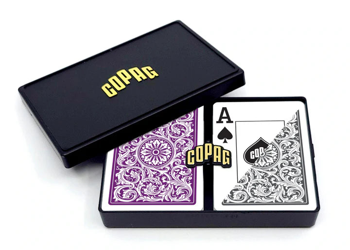 Copag 1546 100% Plastic Playing Cards - Poker Size Jumbo Index Double Deck Set-Purple/Grey-Cartamundi-Ace Cards &amp; Collectibles
