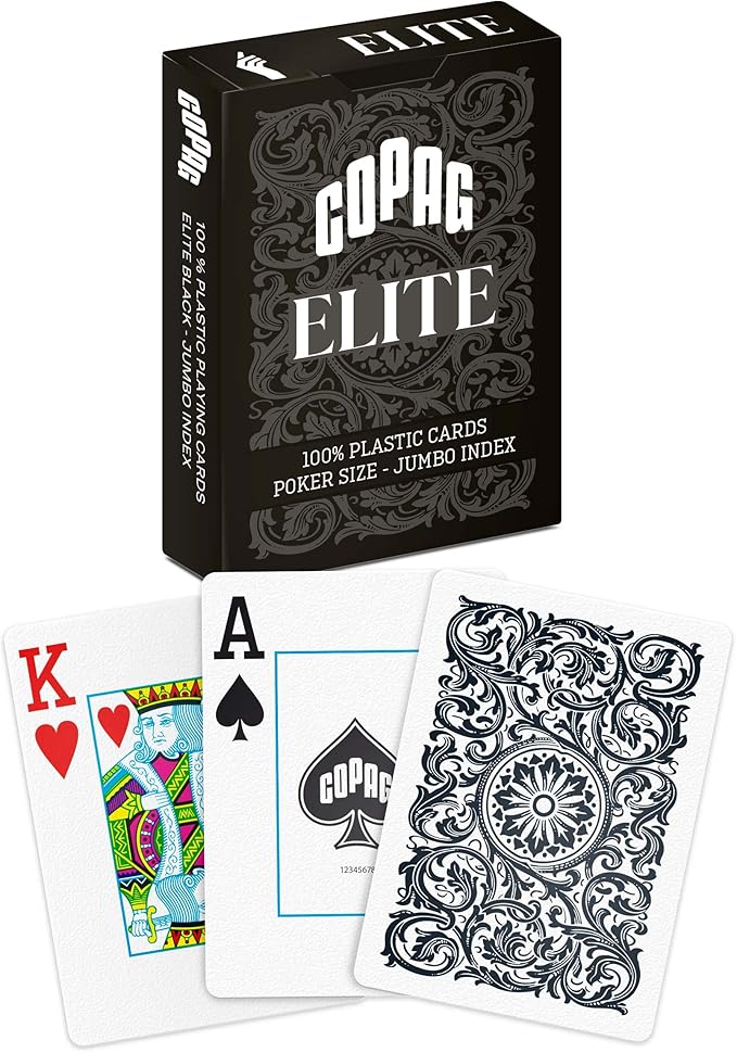 Copag Elite 100% Plastic Playing Cards - Poker Size Jumbo Index Single Deck-Black-Cartamundi-Ace Cards & Collectibles