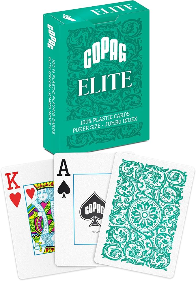 Copag Elite 100% Plastic Playing Cards - Poker Size Jumbo Index Single Deck-Green-Cartamundi-Ace Cards & Collectibles