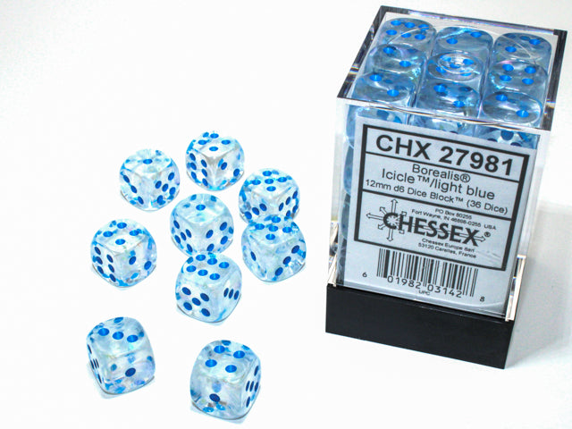 Chessex Dice Borealis Polyhedral 12mm D6 Dice Set-Icicle/Light Blue Luminary-Chessex-Ace Cards &amp; Collectibles