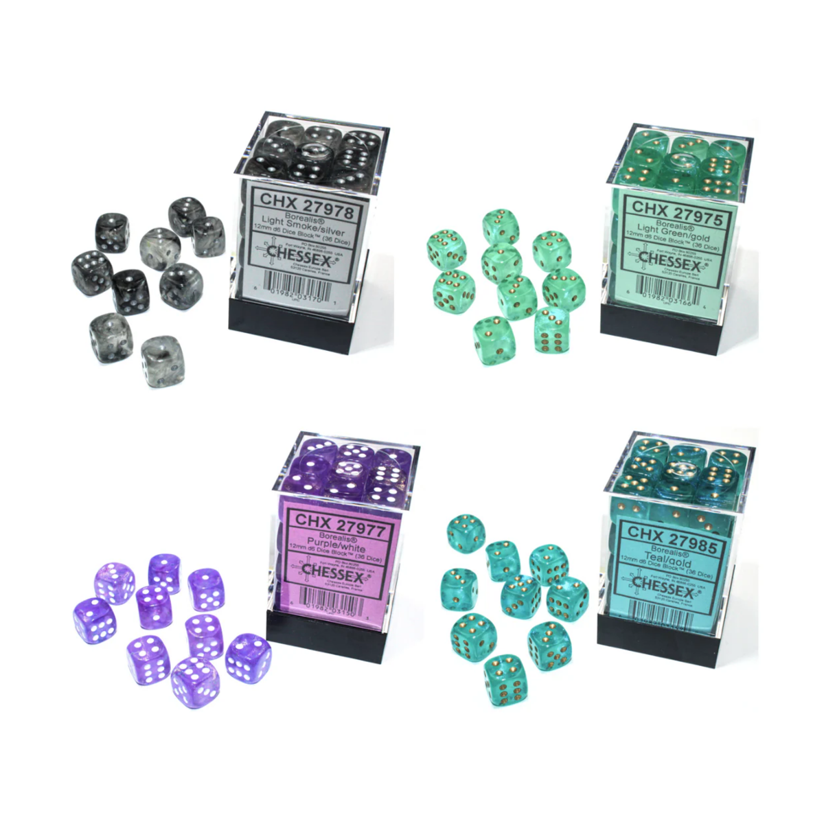 Chessex Dice Borealis Polyhedral 12mm D6 Dice Set-Light Green/Gold-Chessex-Ace Cards & Collectibles