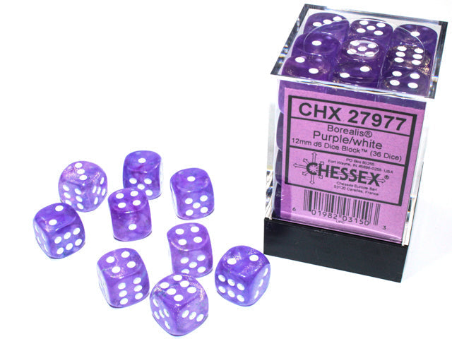 Chessex Dice Borealis Polyhedral 12mm D6 Dice Set-Purple/White Luminary-Chessex-Ace Cards &amp; Collectibles