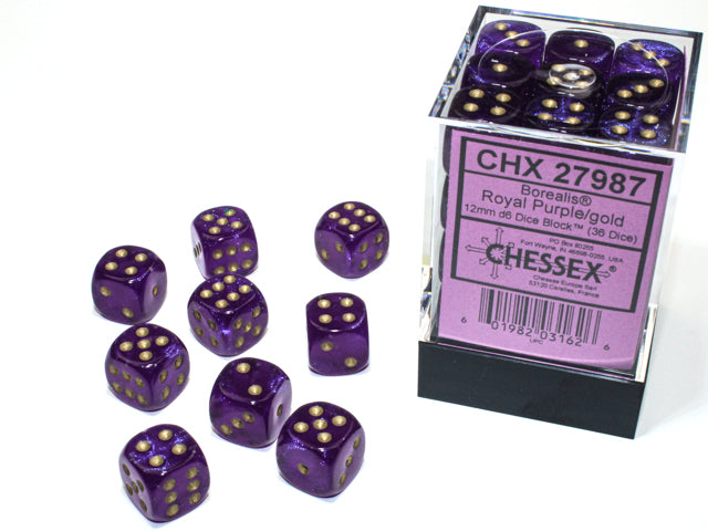 Chessex Dice Borealis Polyhedral 12mm D6 Dice Set-Royal Purple/Gold Luminary-Chessex-Ace Cards &amp; Collectibles