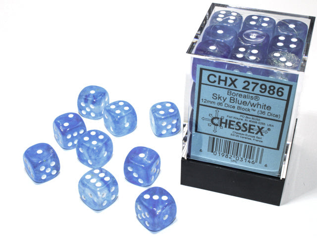 Chessex Dice Borealis Polyhedral 12mm D6 Dice Set-Sky Blue/White Luminary-Chessex-Ace Cards &amp; Collectibles