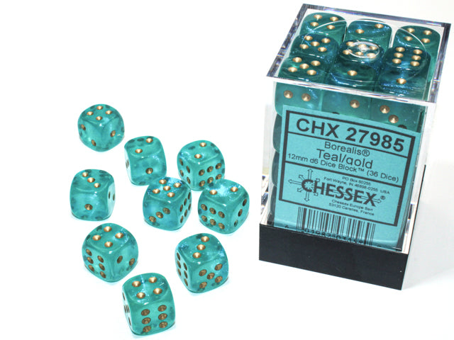 Chessex Dice Borealis Polyhedral 12mm D6 Dice Set-Light Green/Gold-Chessex-Ace Cards & Collectibles
