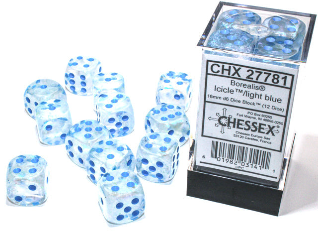 Chessex Dice Borealis Polyhedral 16mm D6 Dice Set-Icicle/Light Blue Luminary-Chessex-Ace Cards &amp; Collectibles