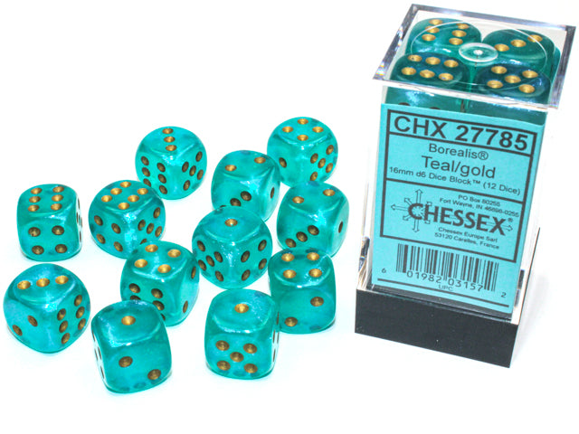Chessex Dice Borealis Polyhedral 16mm D6 Dice Set-Light Green/Gold-Chessex-Ace Cards & Collectibles