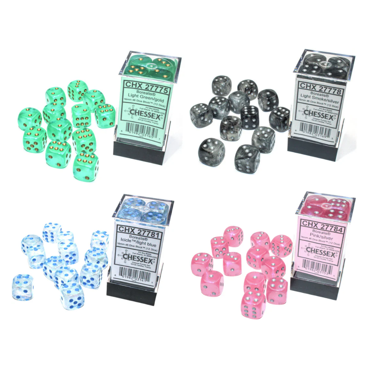 Chessex Dice Borealis Polyhedral 16mm D6 Dice Set-Light Green/Gold-Chessex-Ace Cards & Collectibles