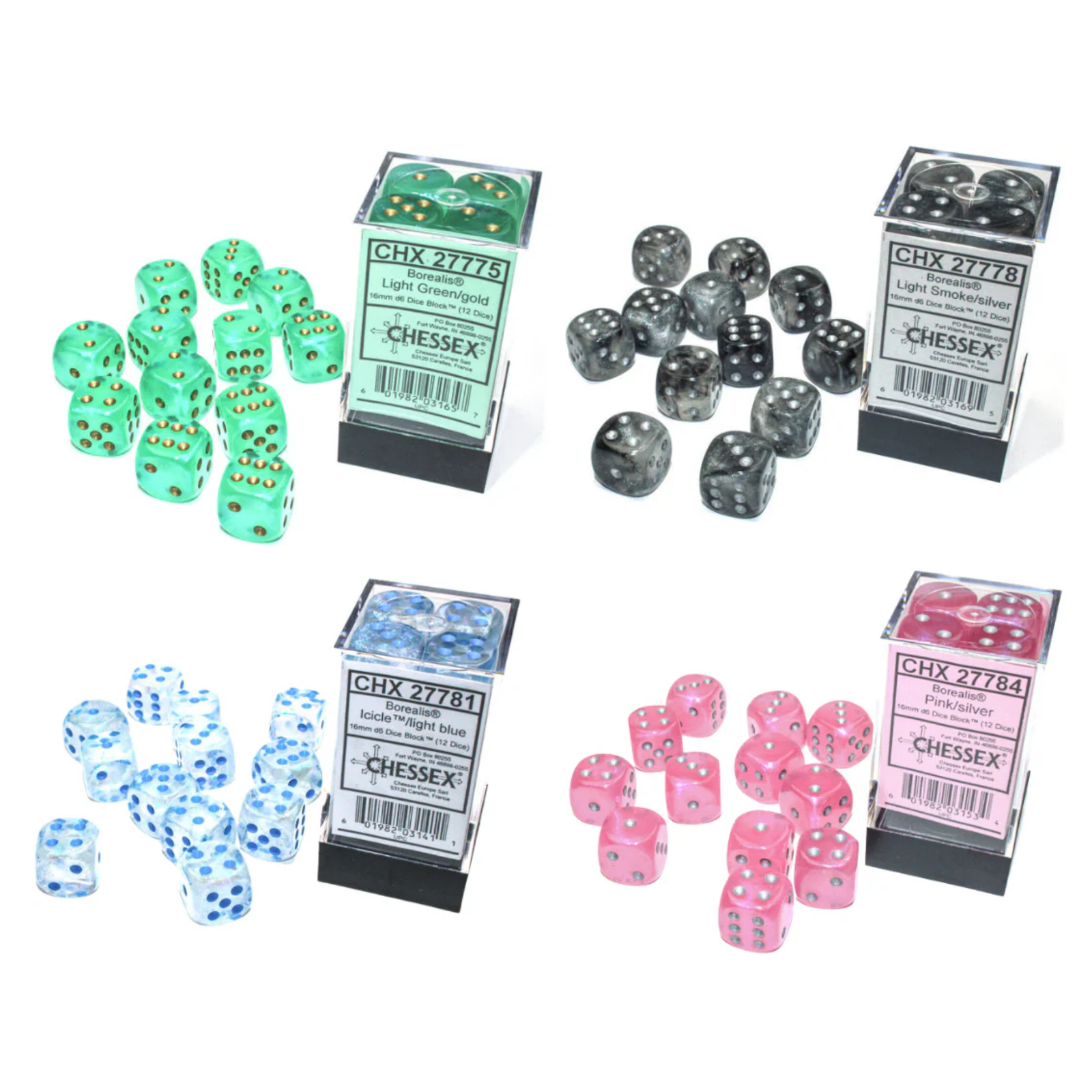 Chessex Dice Borealis Polyhedral 16mm D6 Dice Set-Light Green/Gold-Chessex-Ace Cards & Collectibles