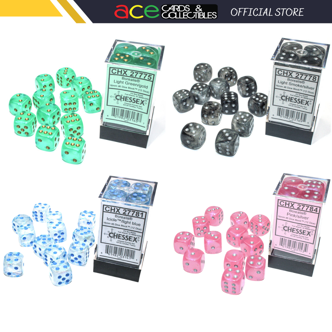 Chessex Dice Borealis Polyhedral 16mm D6 Dice Set-Light Green/Gold-Chessex-Ace Cards &amp; Collectibles