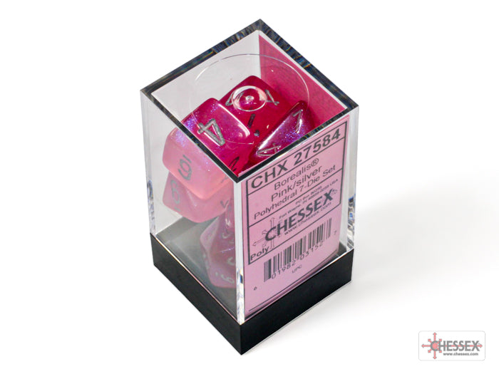 Chessex Dice Borealis Polyhedral 7-Dice Set-Pink/Silver Luminary-Chessex-Ace Cards &amp; Collectibles