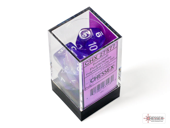 Chessex Dice Borealis Polyhedral 7-Dice Set-Purple/White Luminary-Chessex-Ace Cards &amp; Collectibles