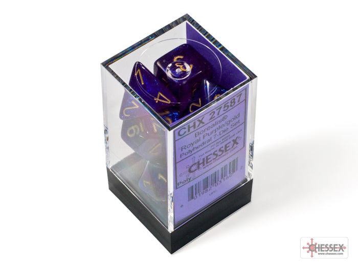 Chessex Dice Borealis Polyhedral 7-Dice Set-Royal Purple/Gold Luminary-Chessex-Ace Cards &amp; Collectibles