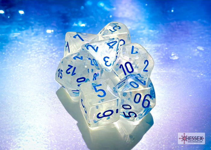 Chessex Dice Borealis Polyhedral 7-Dice Set-Sky Blue/White Luminary-Chessex-Ace Cards &amp; Collectibles