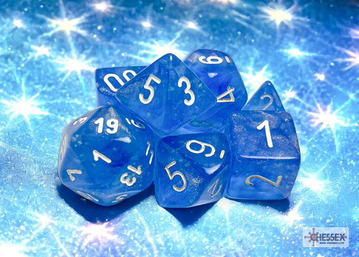 Chessex Dice Borealis Polyhedral 7-Dice Set-Sky Blue/White Luminary-Chessex-Ace Cards &amp; Collectibles