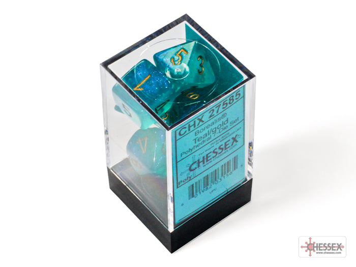 Chessex Dice Borealis Polyhedral 7-Dice Set-Teal/Gold Luminary-Chessex-Ace Cards &amp; Collectibles