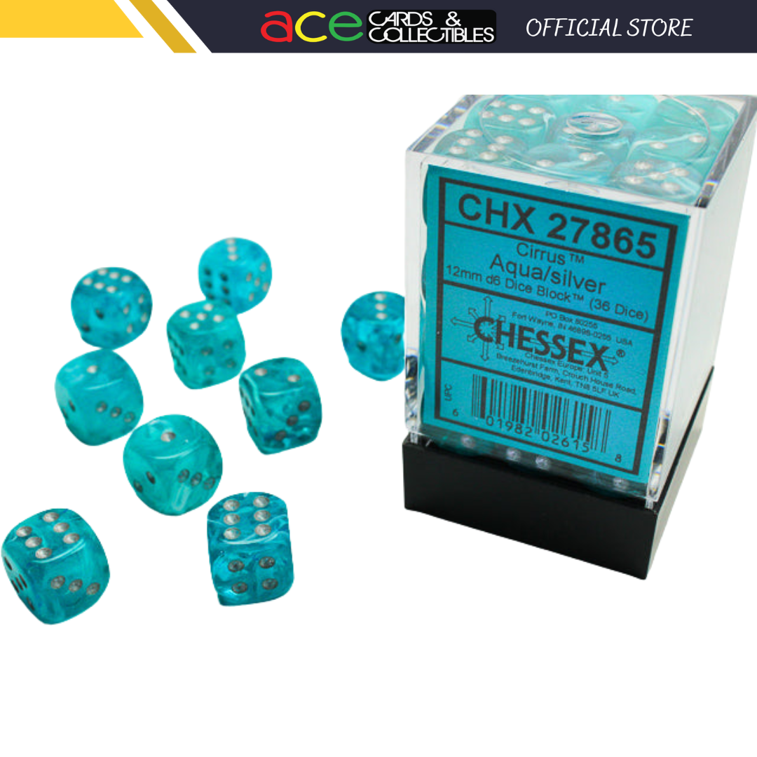 Chessex Dice Cirrus Polyhedral 12mm D6 Dice Set-Aqua/Silver-Chessex-Ace Cards &amp; Collectibles