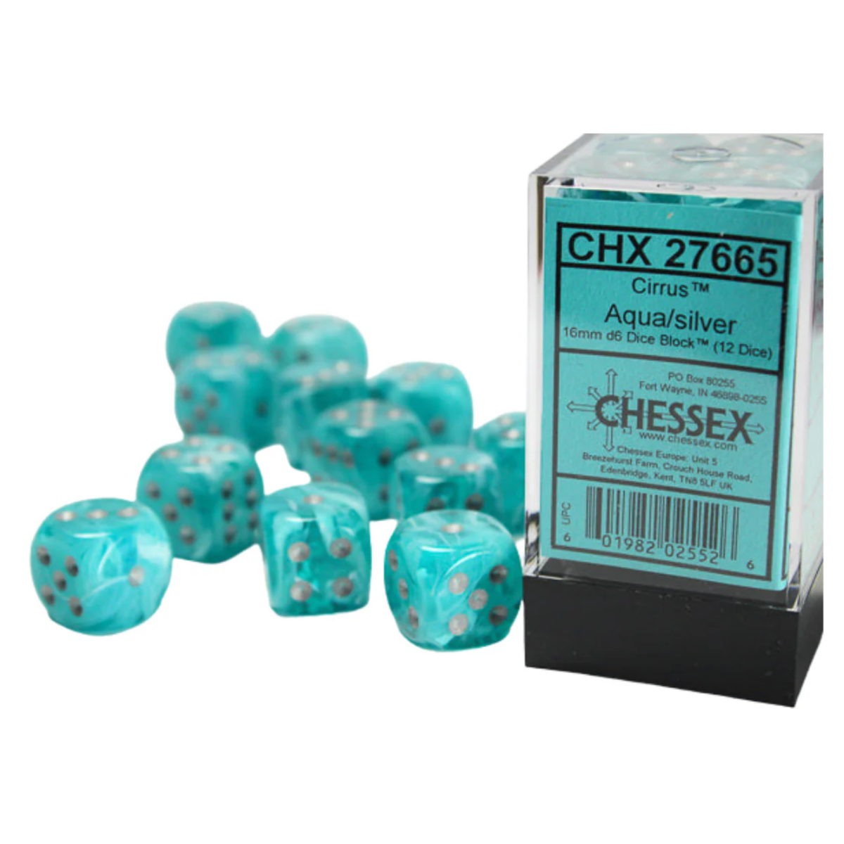 Chessex Dice Cirrus Polyhedral 16mm D6 Dice Set-Aqua/Silver-Chessex-Ace Cards & Collectibles