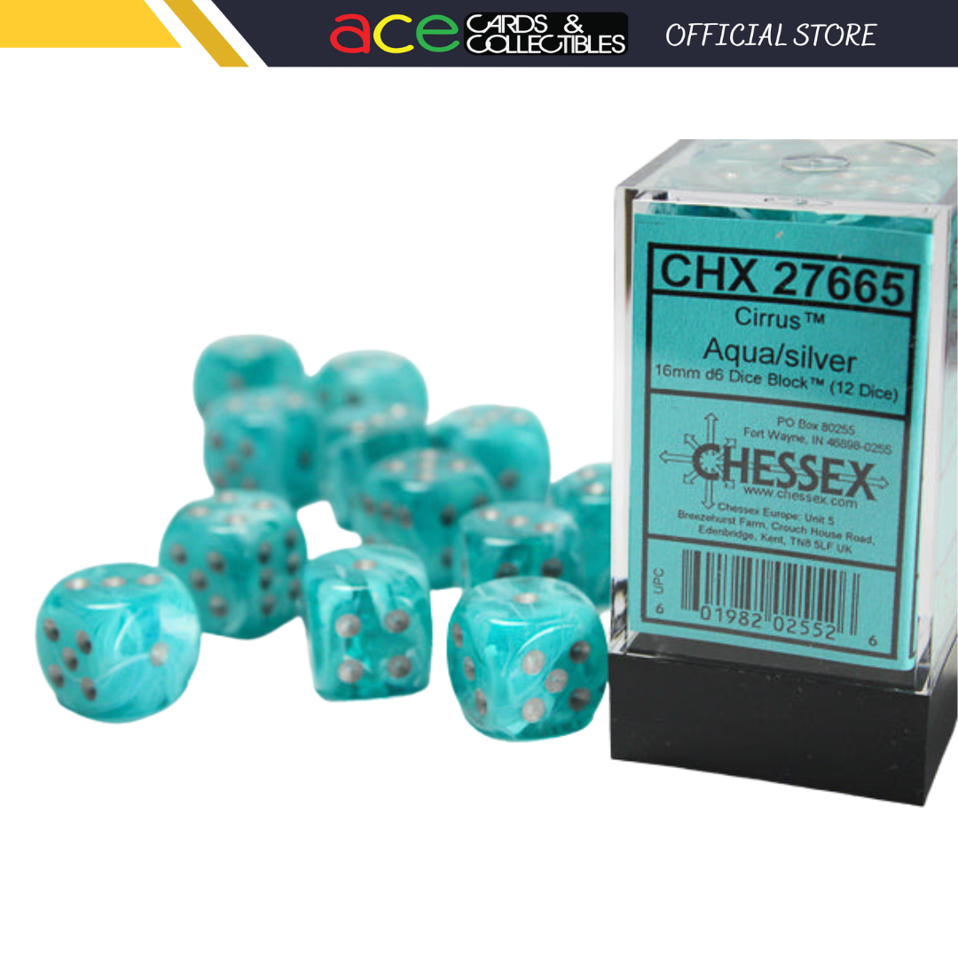 Chessex Dice Cirrus Polyhedral 16mm D6 Dice Set-Aqua/Silver-Chessex-Ace Cards &amp; Collectibles