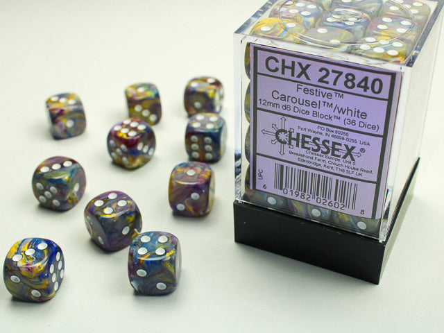 Chessex Dice Festive Polyhedral 12mm D6 Dice Set-Carousel/White-Chessex-Ace Cards &amp; Collectibles