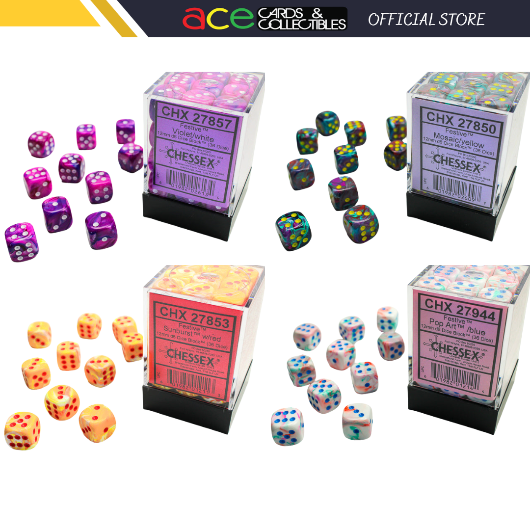 Chessex Dice Festive Polyhedral 12mm D6 Dice Set-Mosaic/Yellow-Chessex-Ace Cards &amp; Collectibles