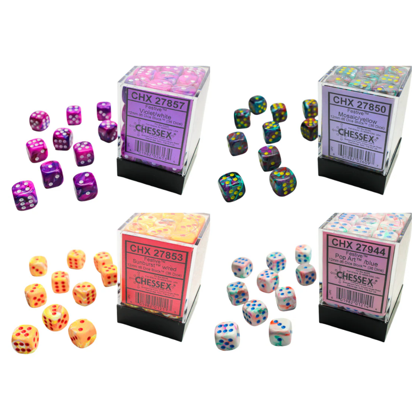 Chessex Dice Festive Polyhedral 12mm D6 Dice Set-Mosaic/Yellow-Chessex-Ace Cards & Collectibles