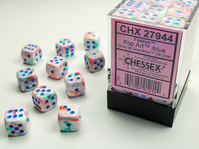 Chessex Dice Festive Polyhedral 12mm D6 Dice Set-Pop Art/Blue-Chessex-Ace Cards &amp; Collectibles