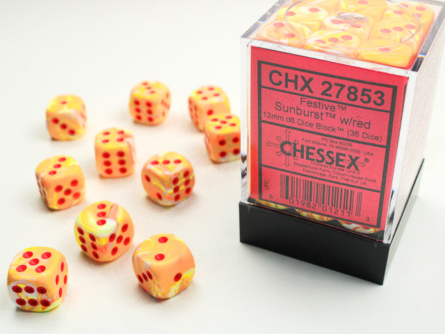 Chessex Dice Festive Polyhedral 12mm D6 Dice Set-Sunburst/Red-Chessex-Ace Cards &amp; Collectibles