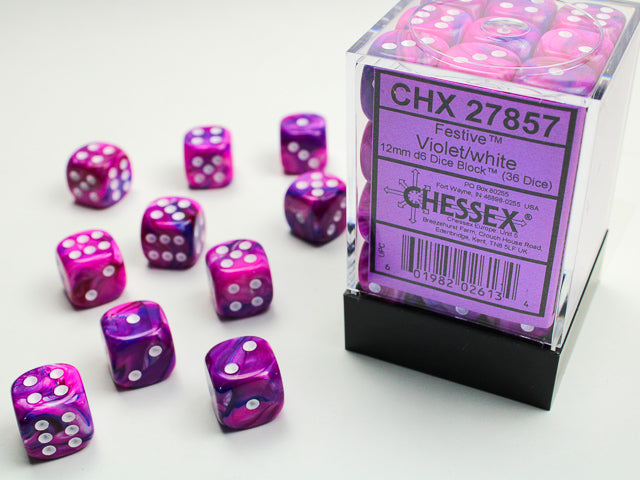 Chessex Dice Festive Polyhedral 12mm D6 Dice Set-Violet/White-Chessex-Ace Cards &amp; Collectibles