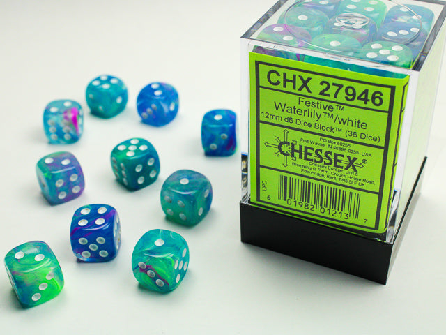 Chessex Dice Festive Polyhedral 12mm D6 Dice Set-Waterlily/White-Chessex-Ace Cards &amp; Collectibles