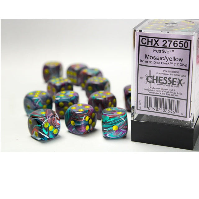 Chessex Dice Festive Polyhedral 16mm D6 Dice Set-Mosaic/Yellow-Chessex-Ace Cards &amp; Collectibles