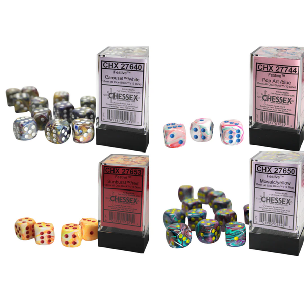 Chessex Dice Festive Polyhedral 16mm D6 Dice Set-Mosaic/Yellow-Chessex-Ace Cards & Collectibles
