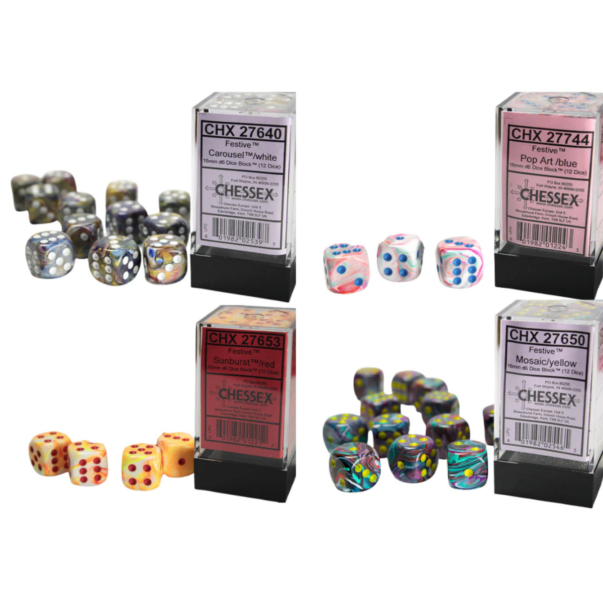 Chessex Dice Festive Polyhedral 16mm D6 Dice Set-Mosaic/Yellow-Chessex-Ace Cards & Collectibles