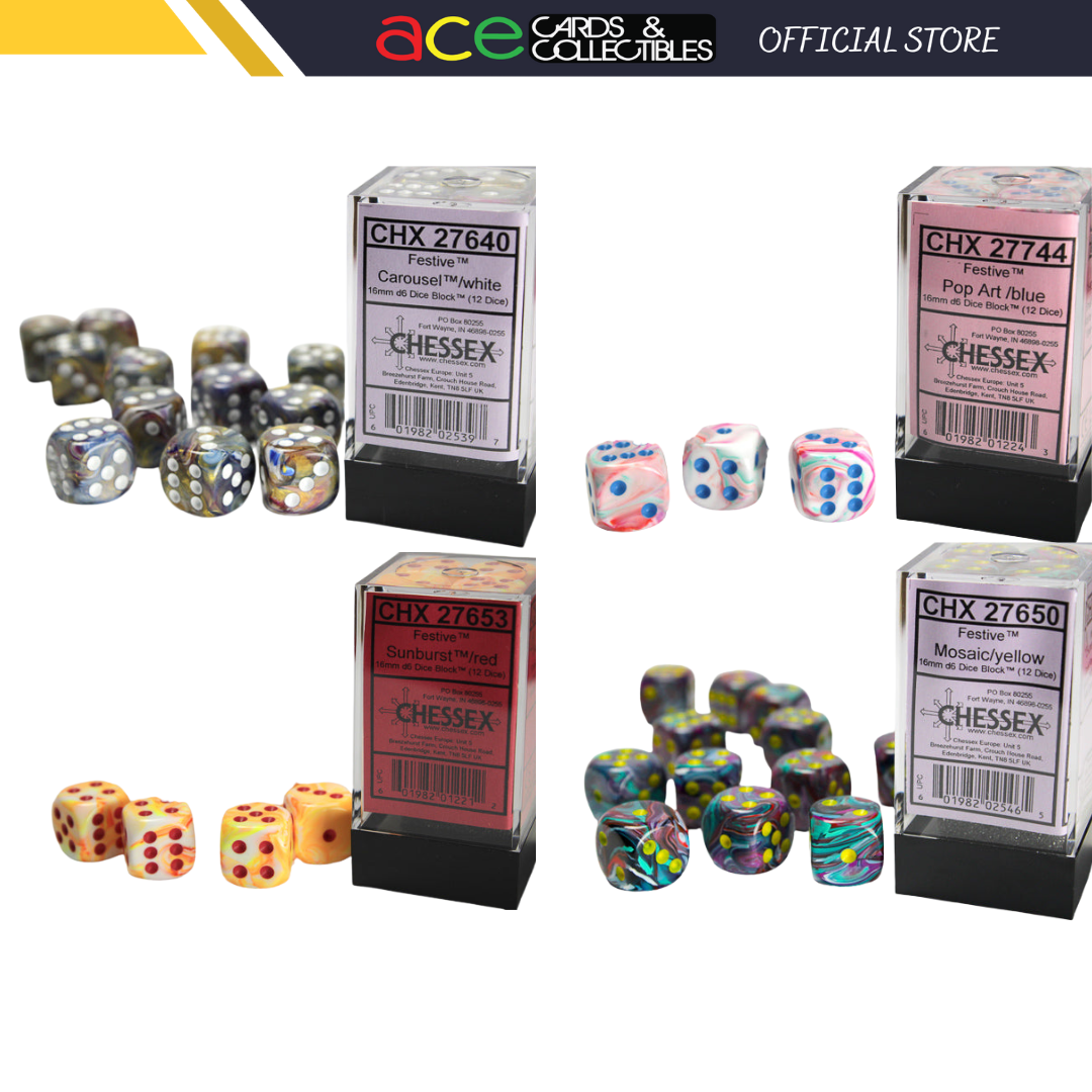 Chessex Dice Festive Polyhedral 16mm D6 Dice Set-Mosaic/Yellow-Chessex-Ace Cards &amp; Collectibles