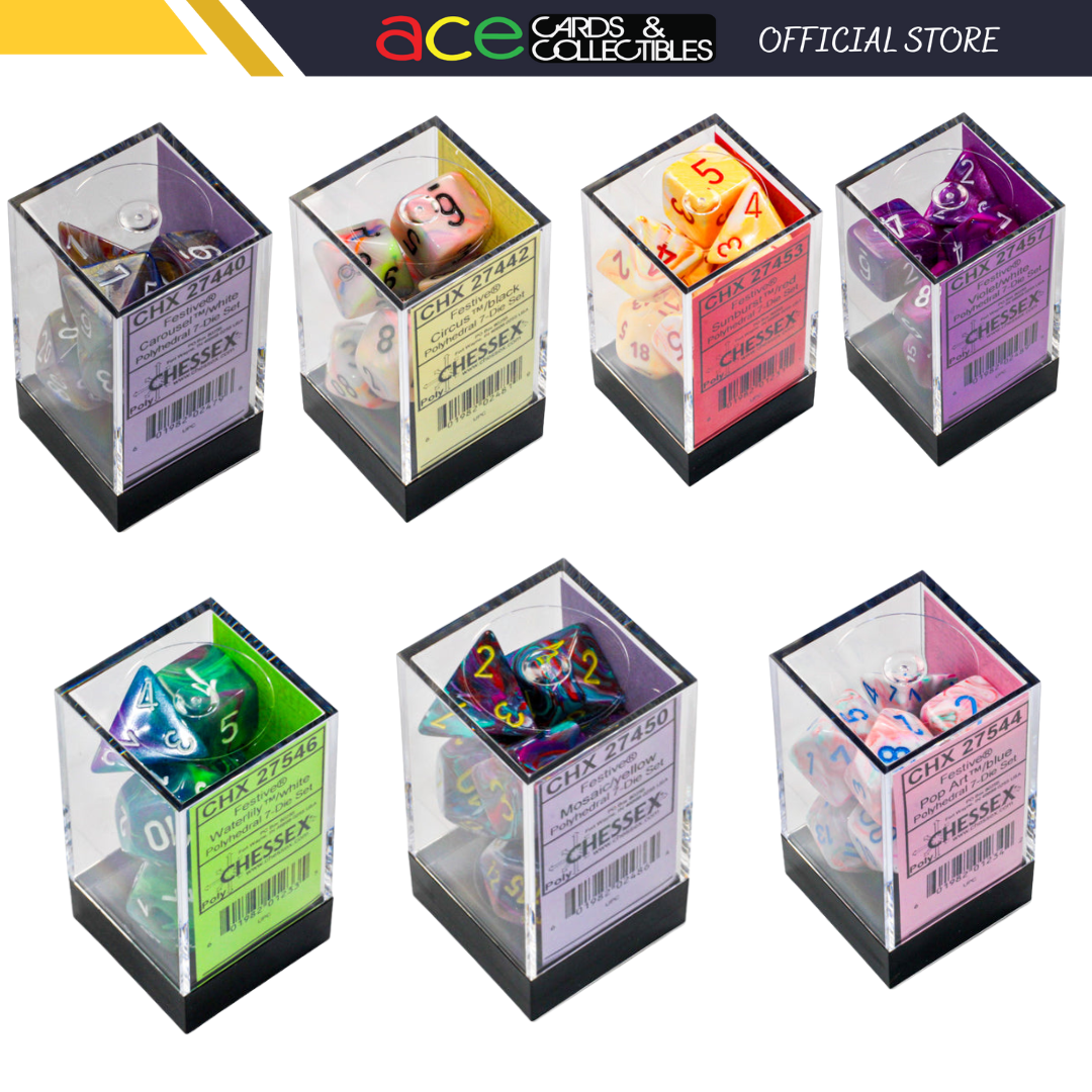 Chessex Dice Festive Polyhedral 7-Dice Set-Carousel/White-Chessex-Ace Cards & Collectibles