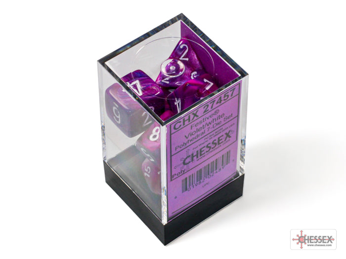 Chessex Dice Festive Polyhedral 7-Dice Set-Violet/White-Chessex-Ace Cards &amp; Collectibles