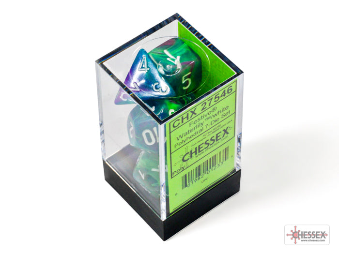 Chessex Dice Festive Polyhedral 7-Dice Set-Waterlily/White-Chessex-Ace Cards &amp; Collectibles