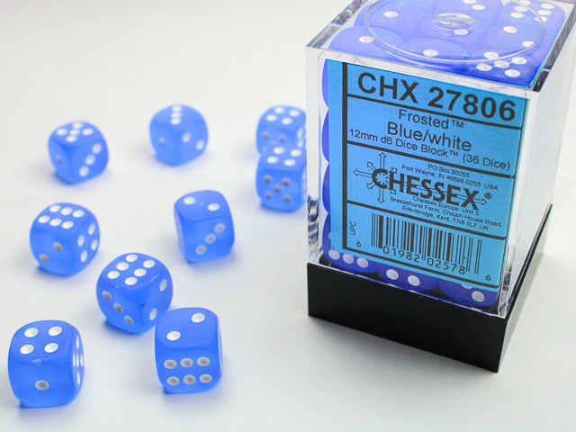 Chessex Dice Frosted Polyhedral 12mm D6 Dice Set-Blue/White-Chessex-Ace Cards &amp; Collectibles