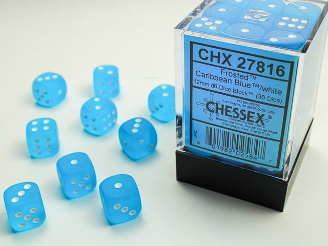 Chessex Dice Frosted Polyhedral 12mm D6 Dice Set-Caribbean Blue/White-Chessex-Ace Cards &amp; Collectibles