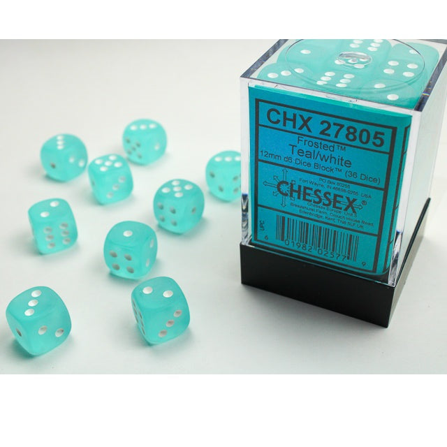 Chessex Dice Frosted Polyhedral 12mm D6 Dice Set-Teal/White-Chessex-Ace Cards &amp; Collectibles