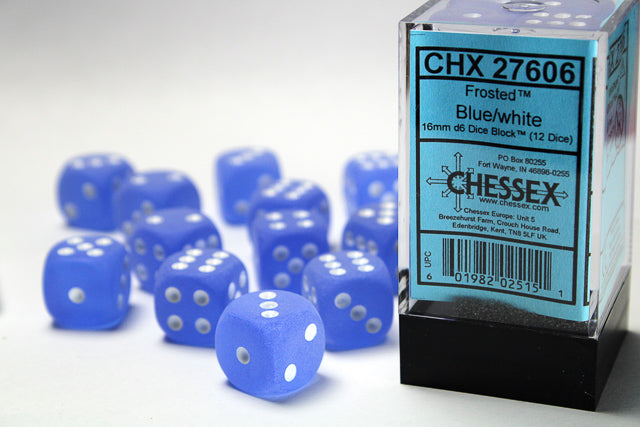 Chessex Dice Frosted Polyhedral 16mm D6 Dice Set-Blue/White-Chessex-Ace Cards &amp; Collectibles